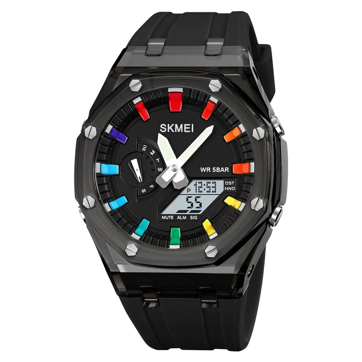 SKMEI 2100 ana-digi watch, black and white, front