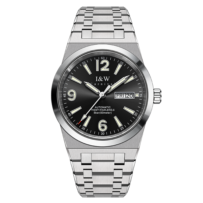 I&W Carnival IW.783G Seiko movement, black dial, steel bracelet