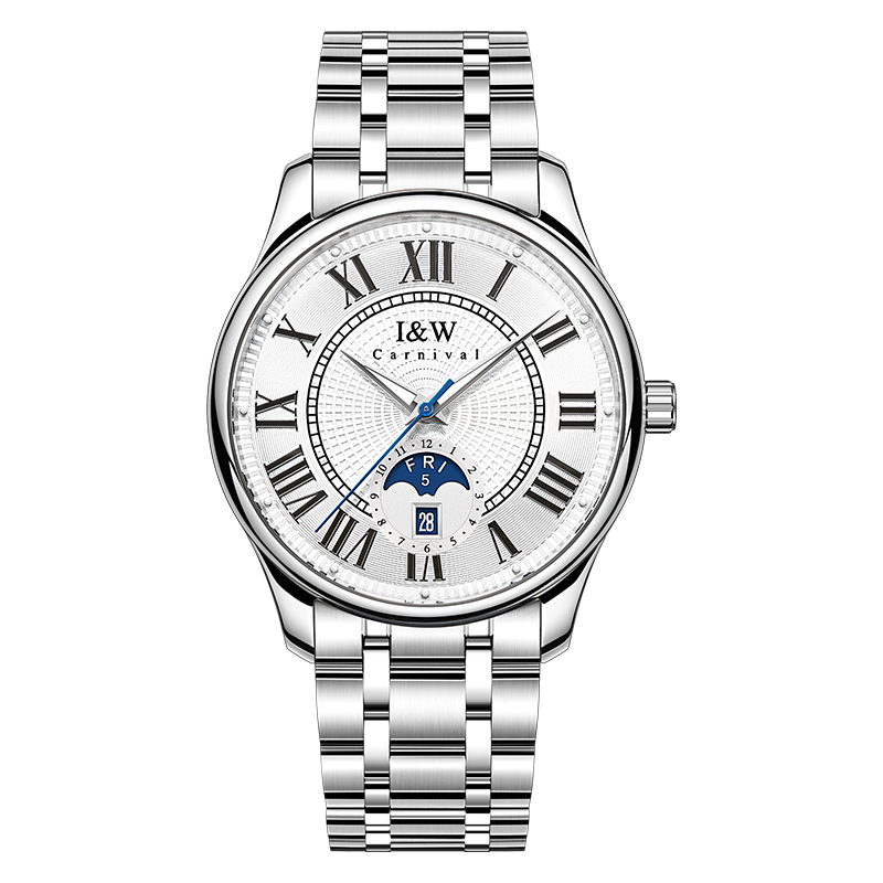 I&W Carnival IW.55833G Roman moonphase, white dial, steel bracelet