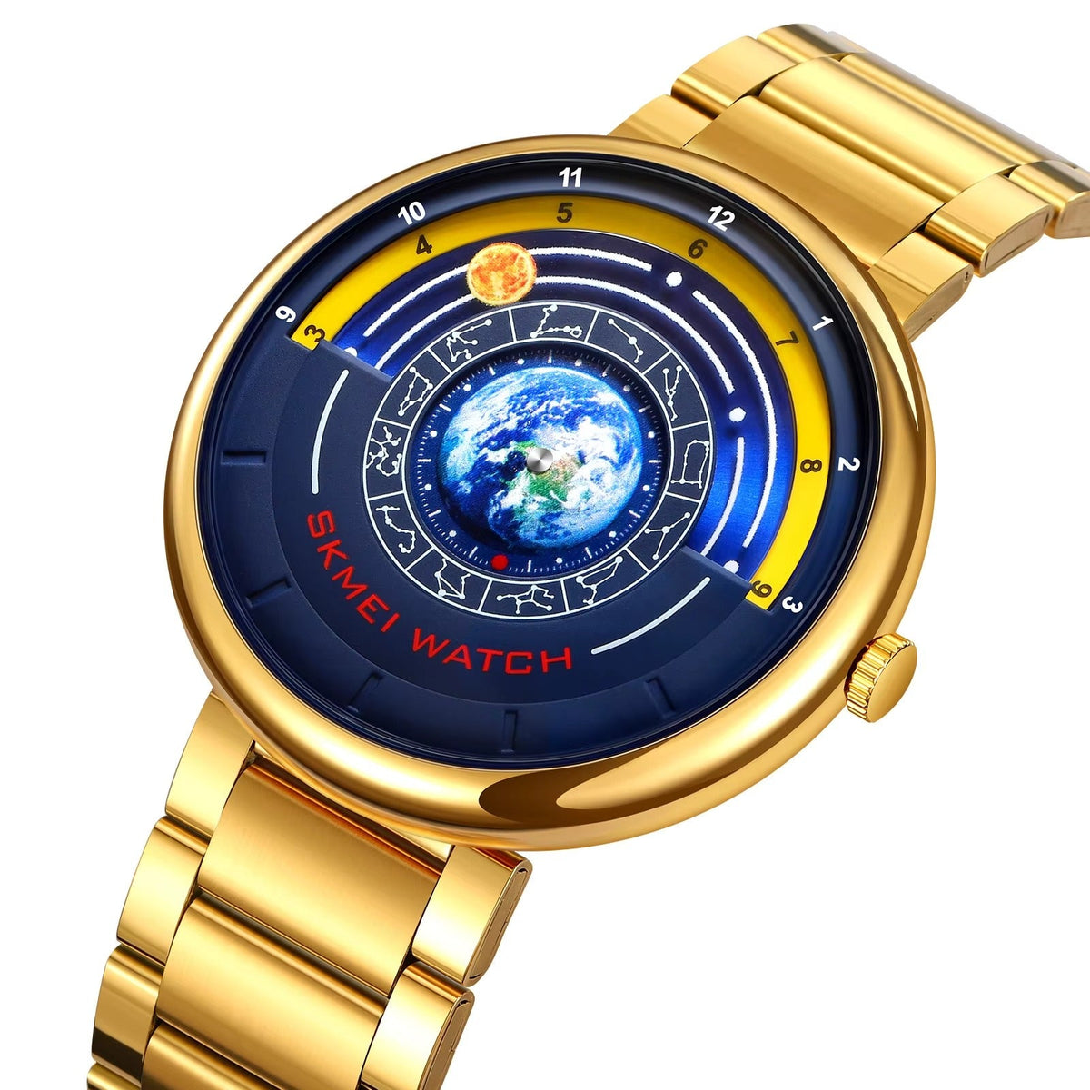 SKMEI 2361 Earth Orbit quartz watch, Gold case, front