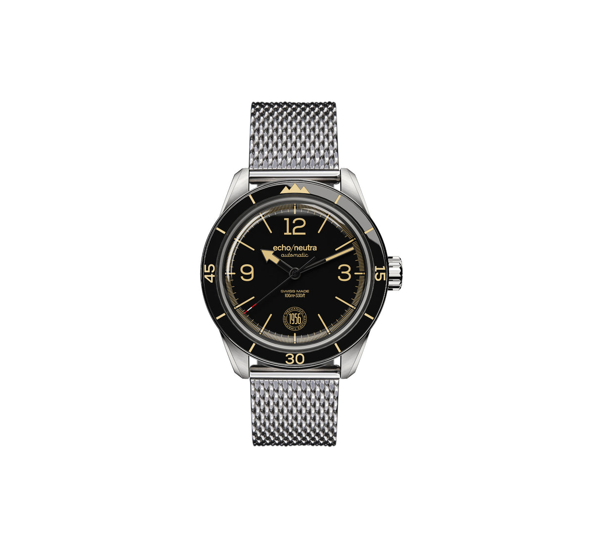 echo/neutra 1956 3H Black with Milanese mesh bracelet