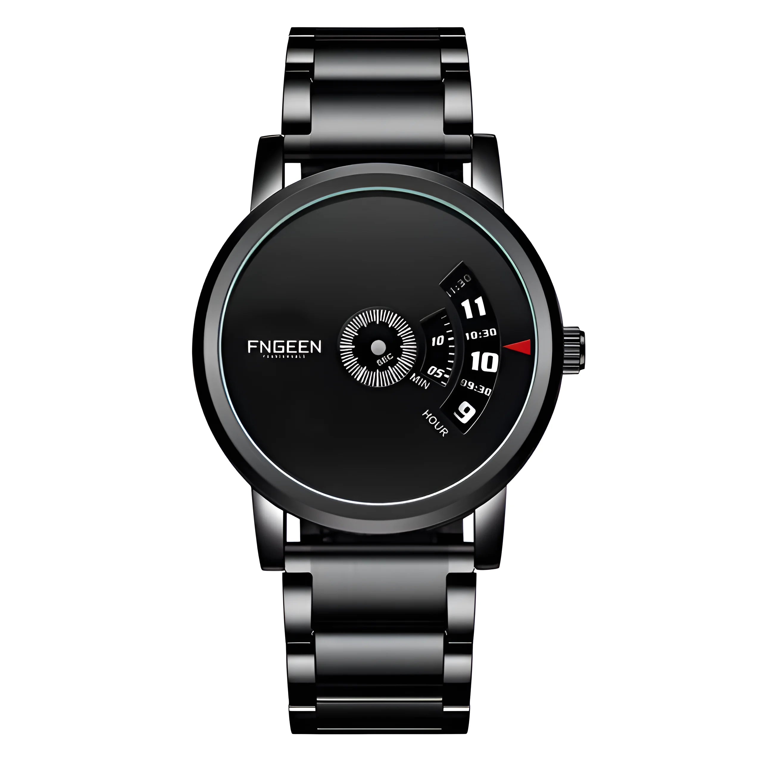 FNGEEN S230 turntable watch, black case black dial on black steel bracelet — AWC-S230-01