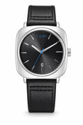 TOMI T084 silver case black dial quartz watch with black leather strap