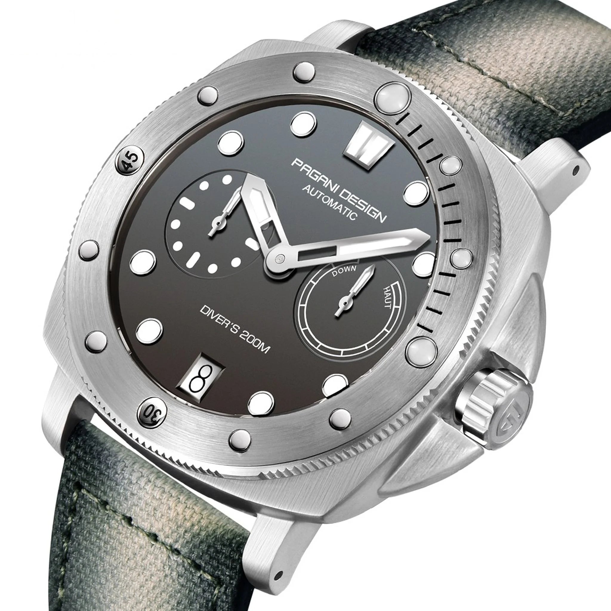 Pagani Design Gray Nylon Automatic Watch, 41mm on pure white background