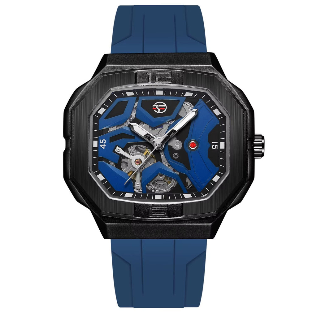 FORSINING angular skeleton automatic watch in deep blue