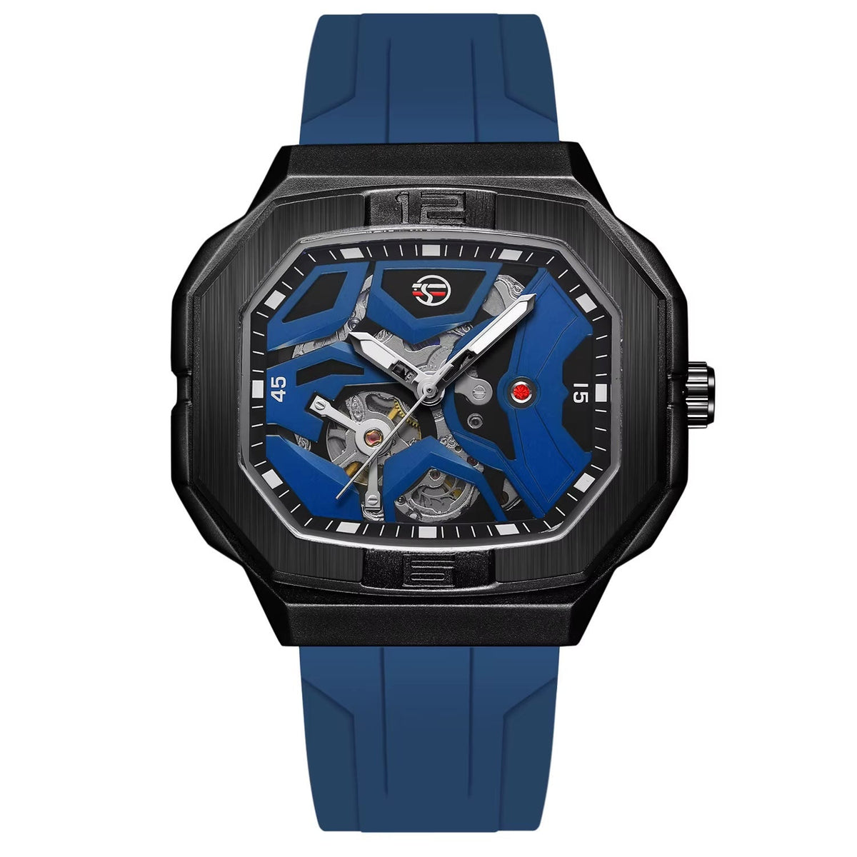 FORSINING angular skeleton automatic watch in deep blue