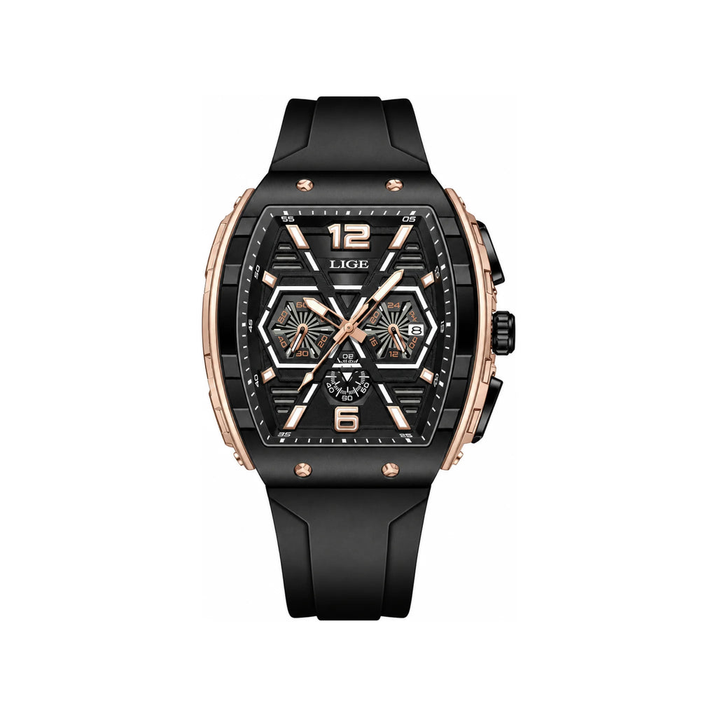 LIGE 89108 Gold-Tone Quartz Sport Watch on white background