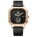 POEDAGAR 628 rose gold square case black dial black leather strap