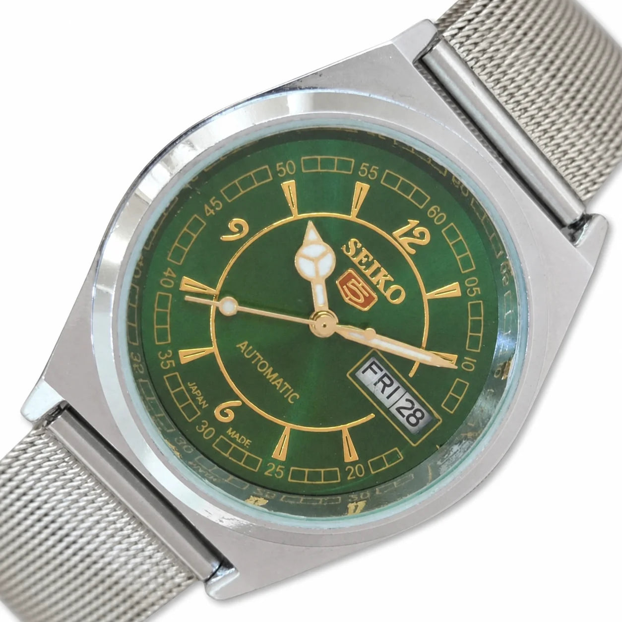 Vintage Seiko 5 6309A Green Dial exact watch on pure white background