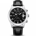 SINOBI S9906G black quartz chronograph with black leather strap on white