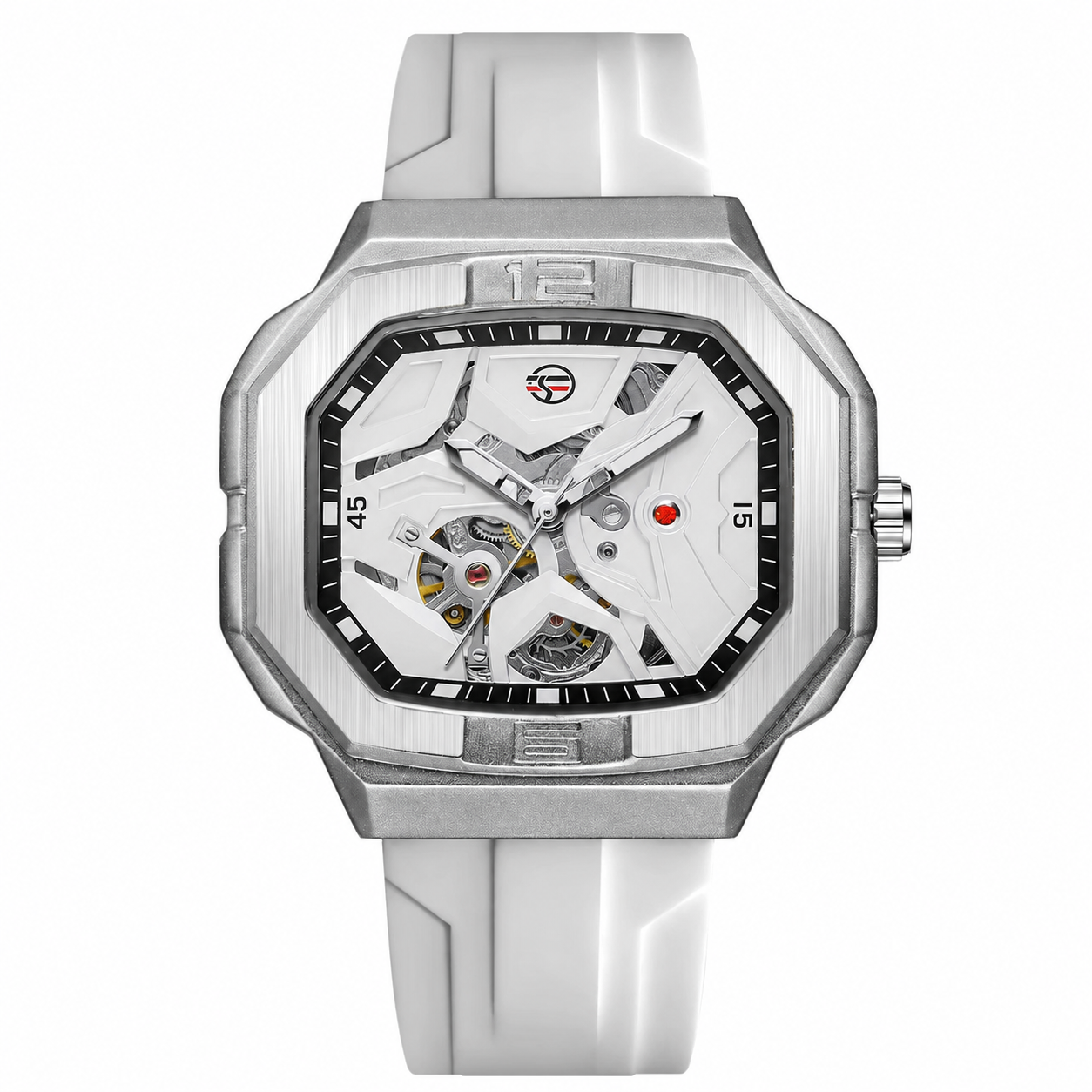 FORSINING 452A Automatic Skeleton Watch | Silver White on pure white background