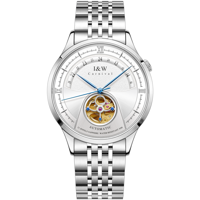 I&W Carnival IW.525G open-heart, white dial, steel bracelet