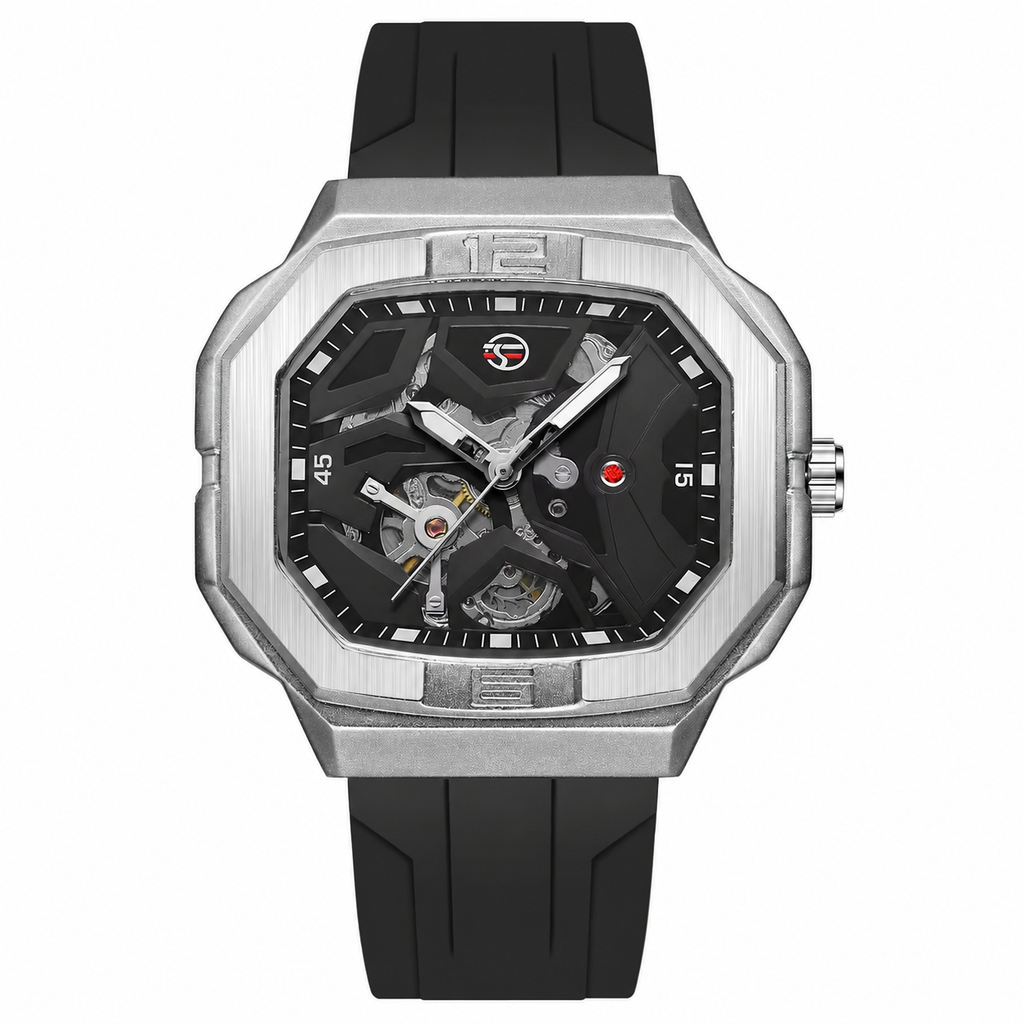 FORSINING Angular Skeleton Automatic Watch on pure white background