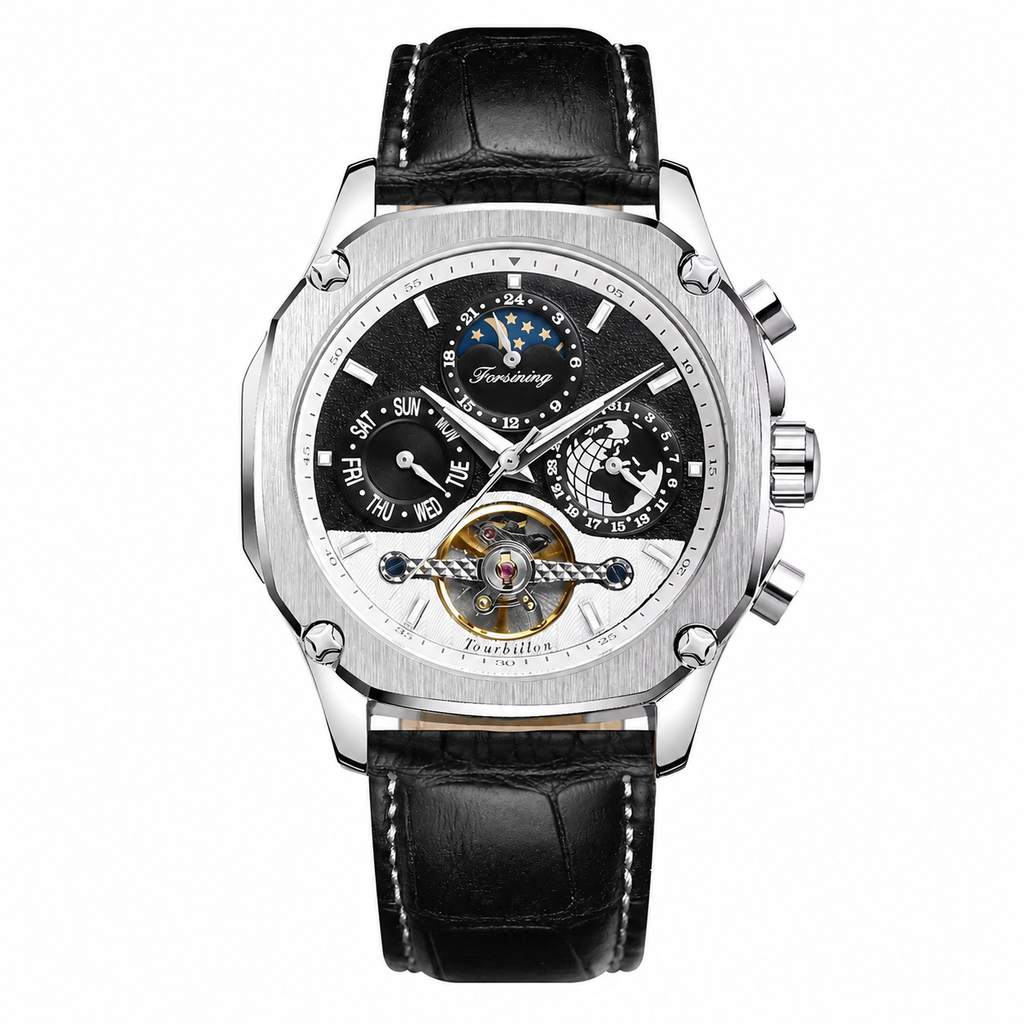 FORSINING Engraved Skeleton Automatic Watch on pure white background