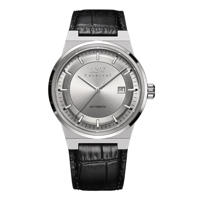 I&W Carnival IW.612G slim integrated, grey dial, black leather strap