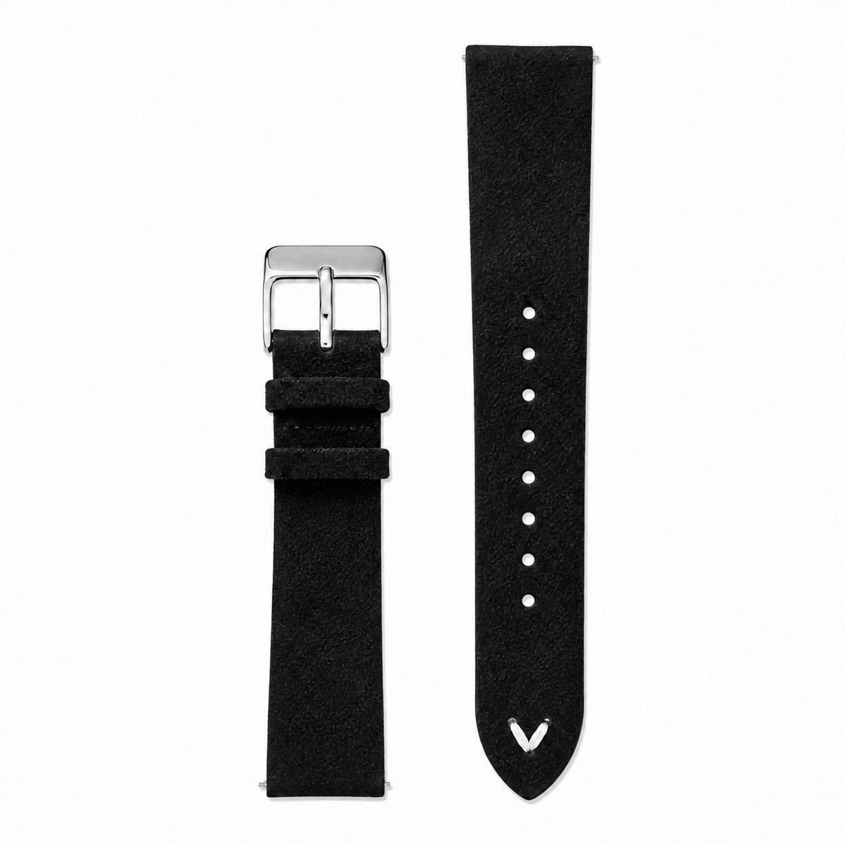 Black suede leather quick-release watch strap with stainless steel buckle