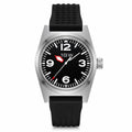 1GW Black Explorer PT5000 38mm watch, straight-on white-background hero, black dial and ribbed rubber strap