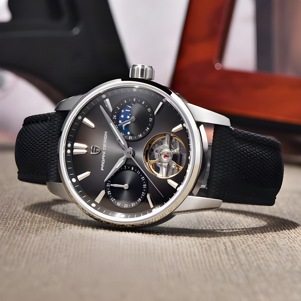 Pagani Design YS021 Silver Black automatic watch detail view