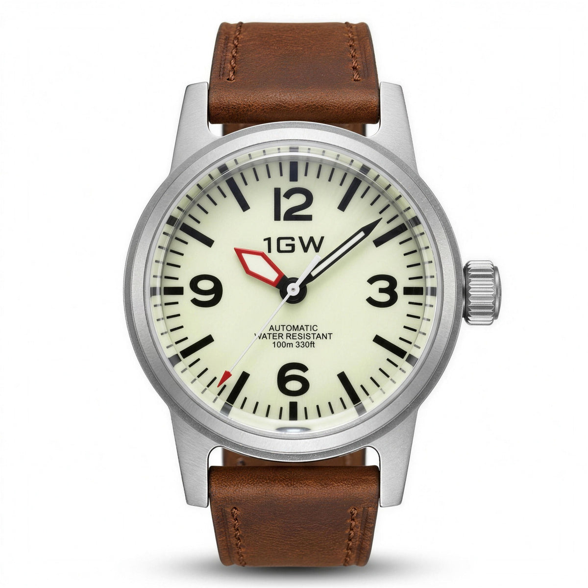 1GW Cream Field automatic watch, cream lume dial, brown leather strap