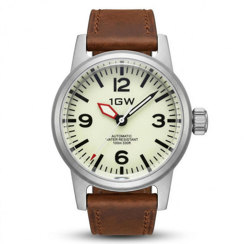 1GW Cream Field automatic watch, cream lume dial, brown leather strap