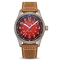 1GW Titanium Red GMT automatic watch, red gradient dial with 24-hour scale, tan leather strap