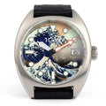 1GW Great Wave automatic watch, Hokusai art dial, black nylon strap