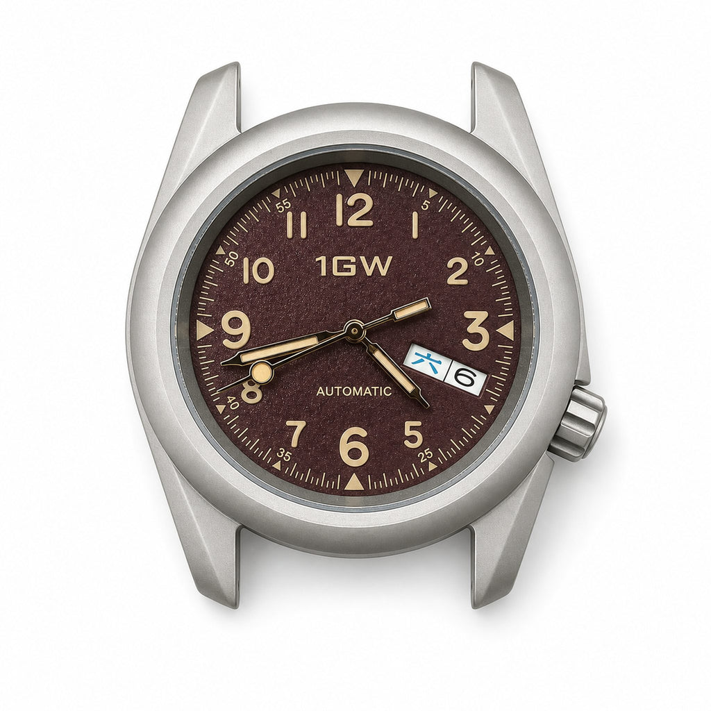 1GW Burgundy Day-Date face-only studio view