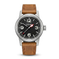 1GW Black Explorer NH35 automatic watch, black dial, brown leather strap