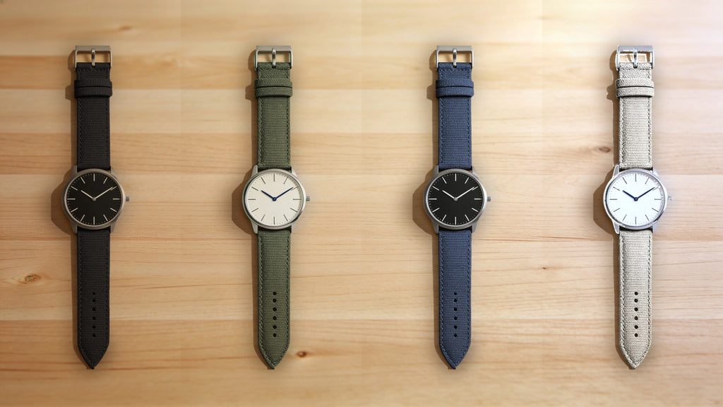 1GW Sailcloth quick-release strap, all four colors flat lay