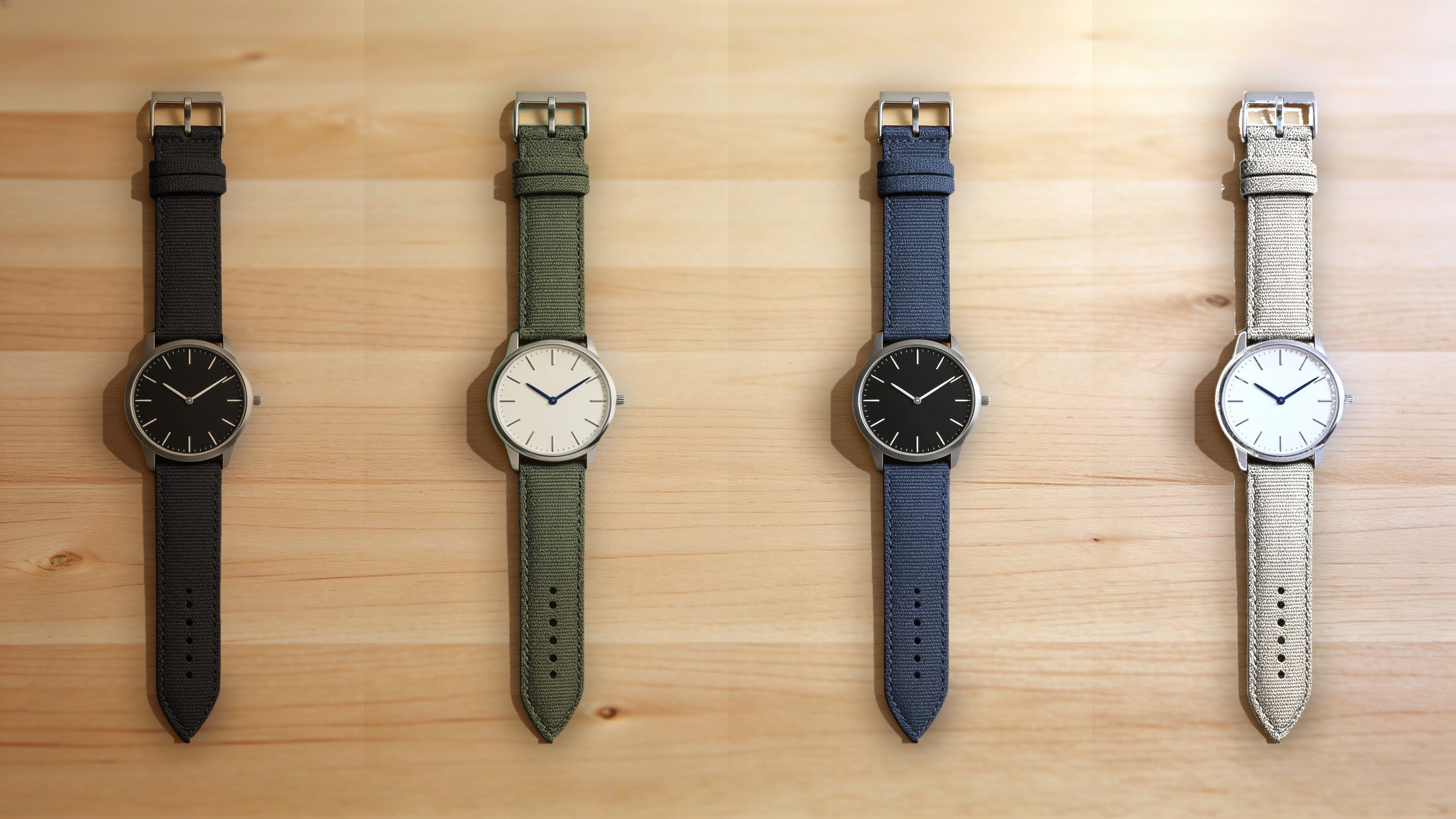 1GW Sailcloth quick-release strap, all four colors flat lay
