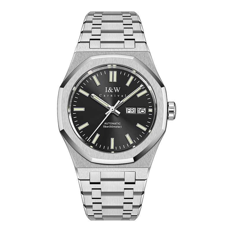I&W Carnival IW.793G integrated sport, black dial, steel bracelet
