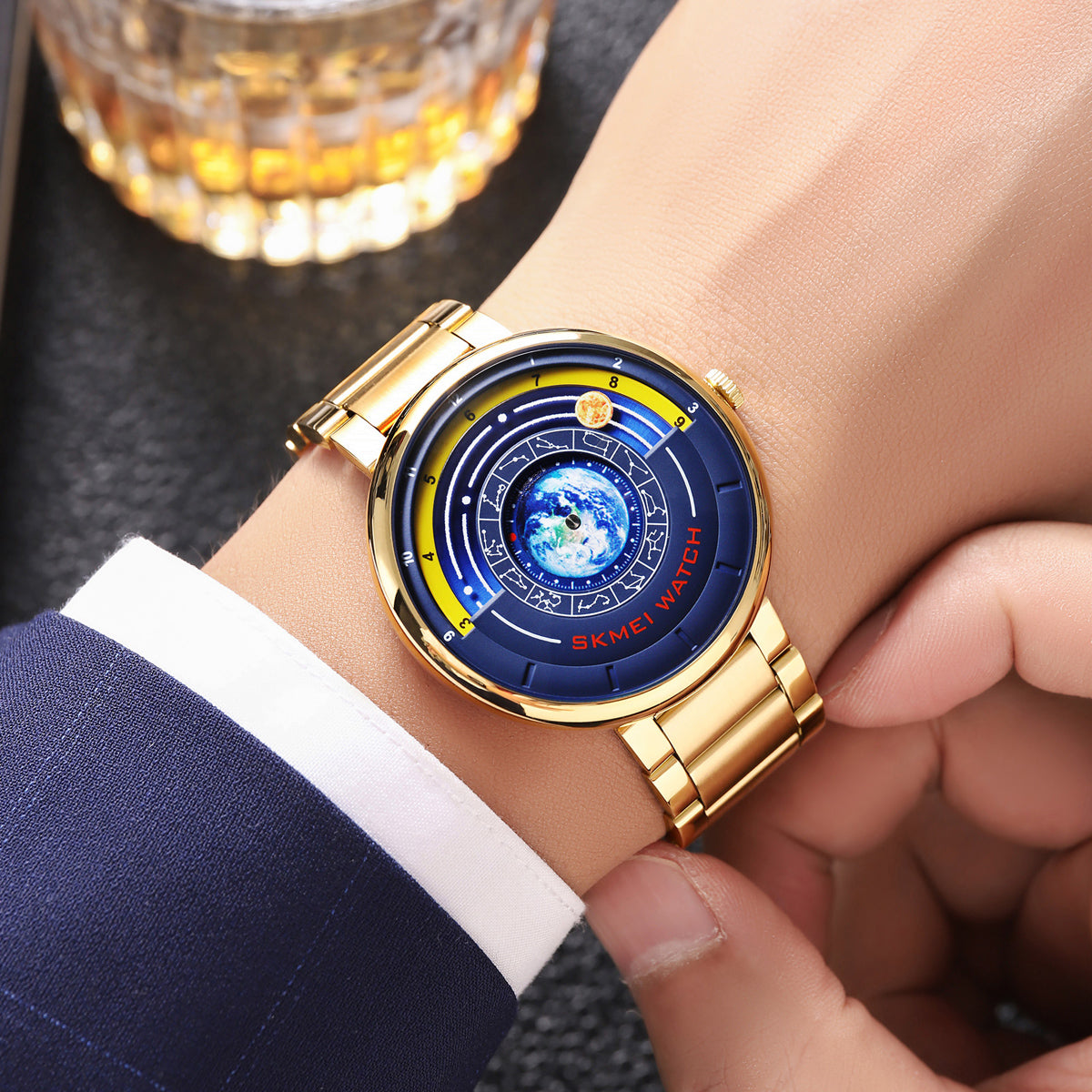 SKMEI 2361 Gold case watch worn on wrist