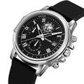 SKMEI 2468 three-sub-dial watch, silver case black dial, front