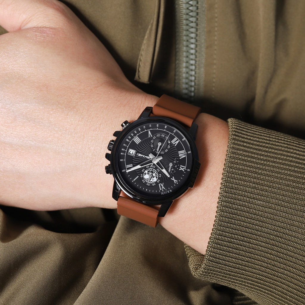 SKMEI 2468 brown strap worn on a wrist
