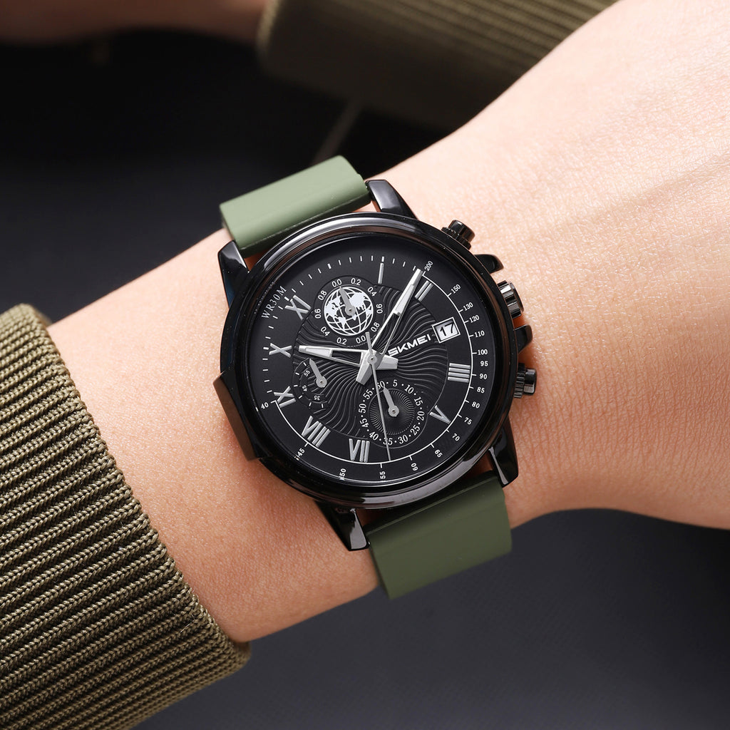 SKMEI 2468 army green worn on a wrist