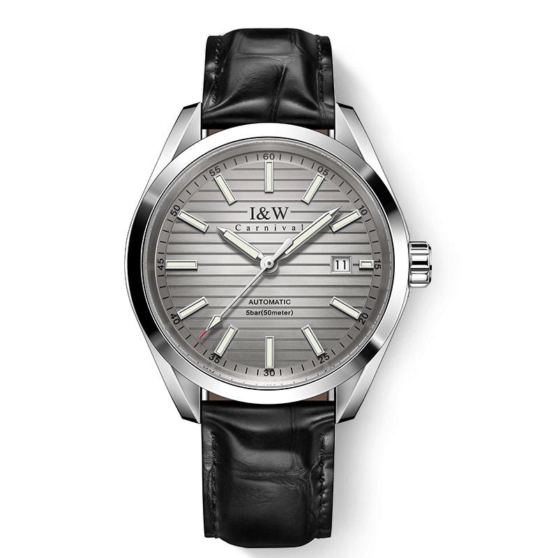 I&W Carnival IW.713G, grey dial, black leather strap
