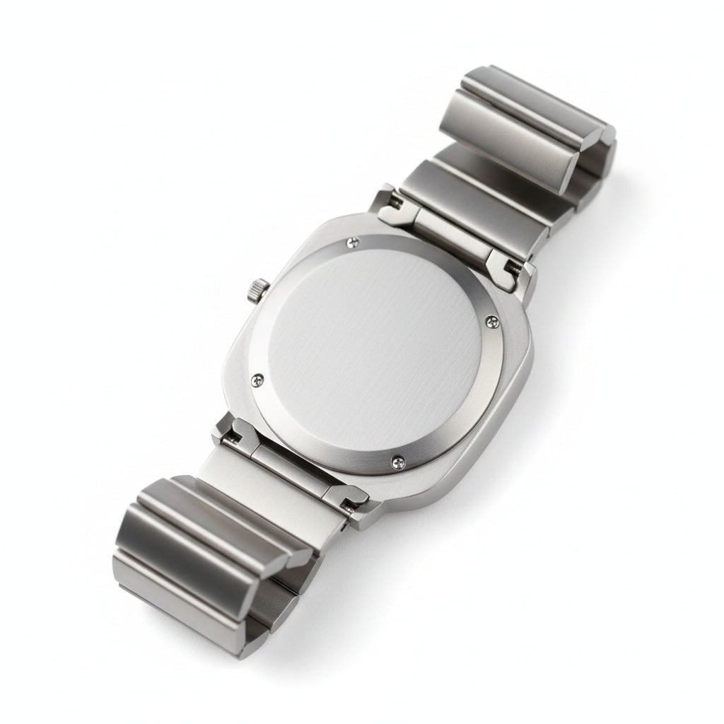 CILOA Square Silver Luxury Quartz Watch, case back view