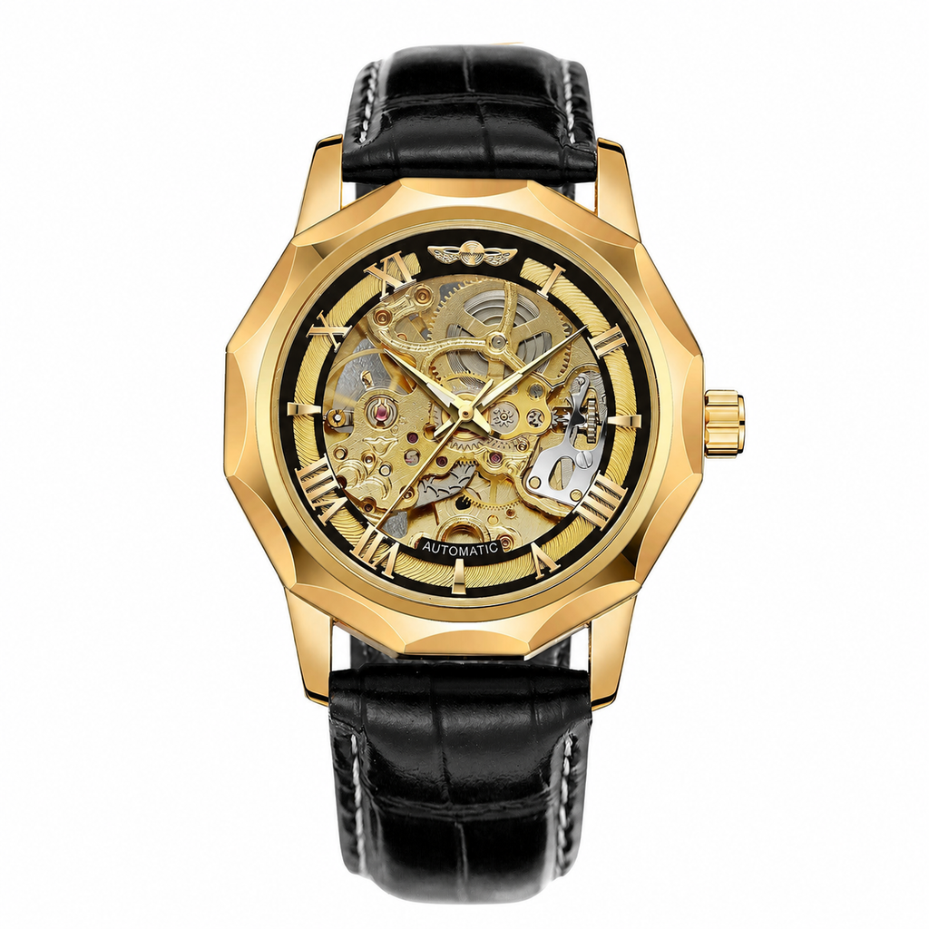 WINNER Faceted Skeleton Automatic Watch on pure white background