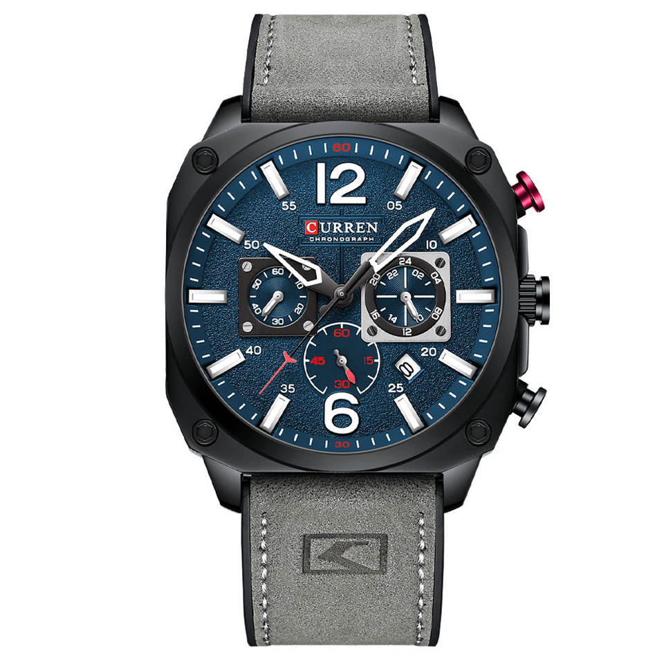 CURREN 8398 chronograph — blue dial gray leather
