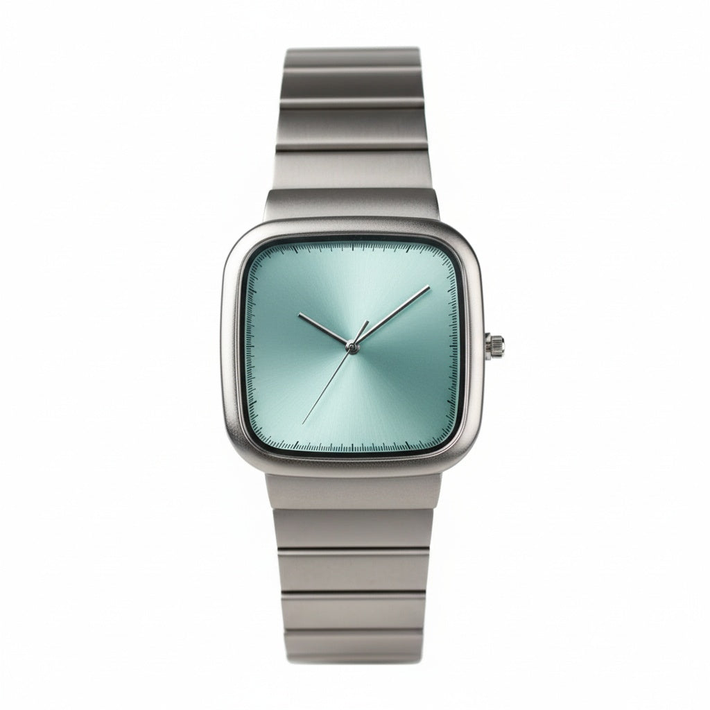 CILOA Square Silver Luxury Quartz Watch, studio view