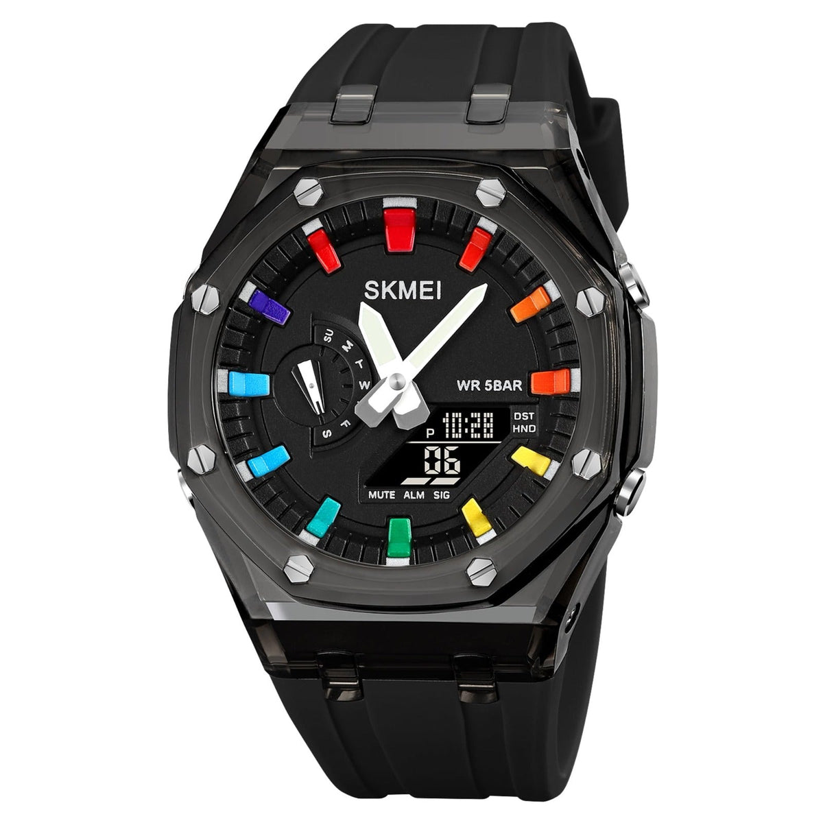SKMEI 2100 ana-digi watch, all black, front