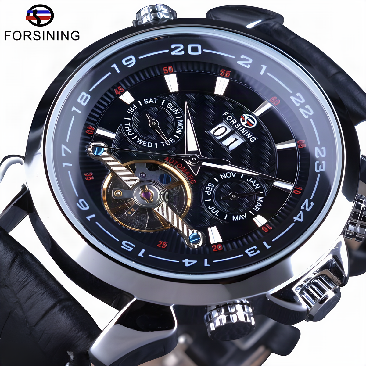 FORSINING 984 Black mechanical calendar watch