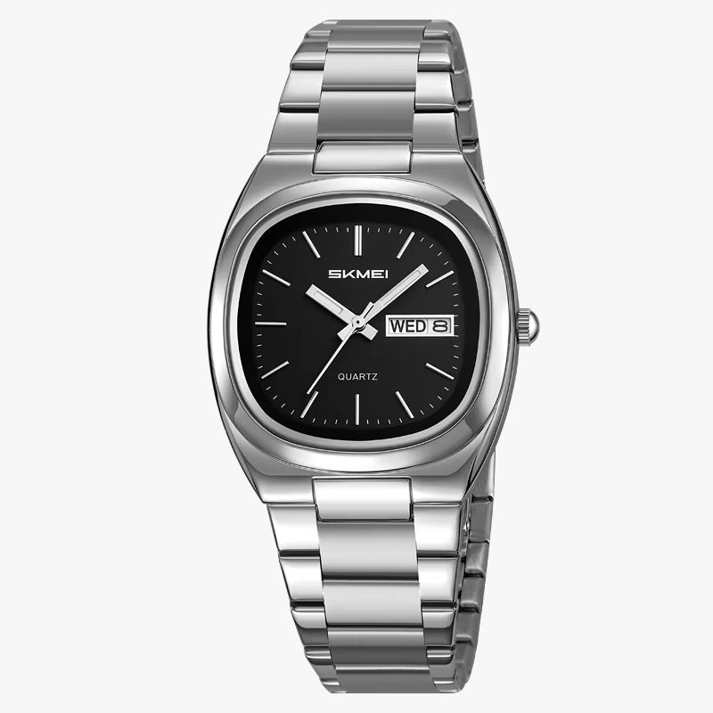 SKMEI 2420 cushion date watch, silver case black dial
