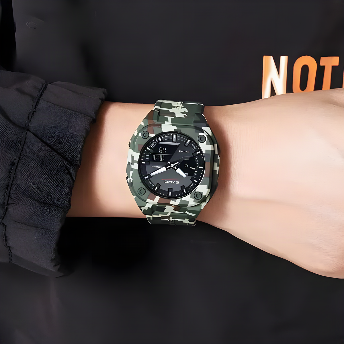 SKMEI 2328 Camouflage watch worn on wrist