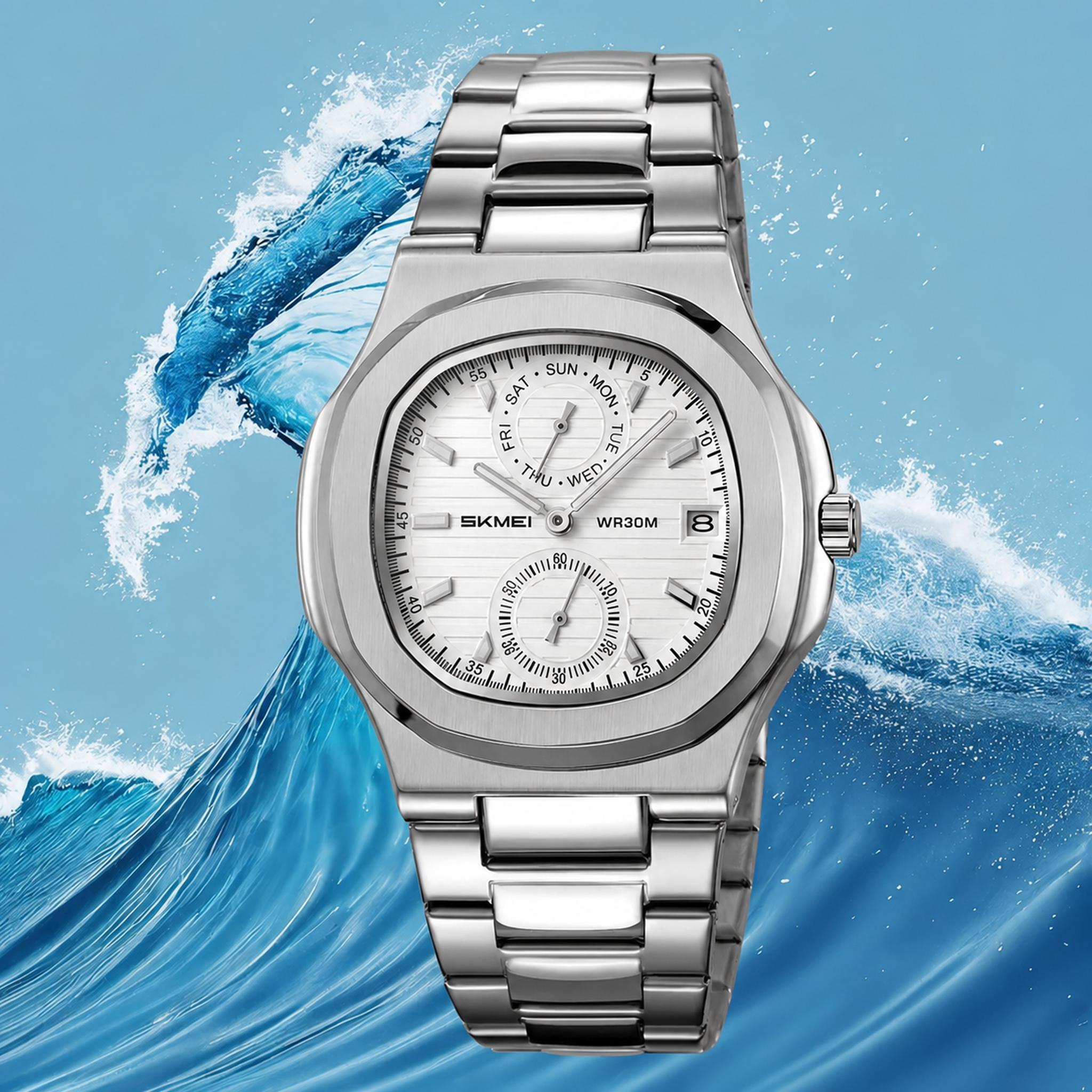 SKMEI 2423 silver case white dial water-resistant product photo