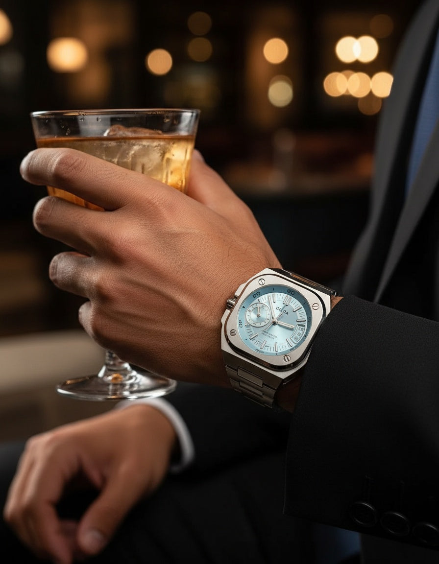 CILOA Square 37mm Blue Quartz Watch worn on wrist