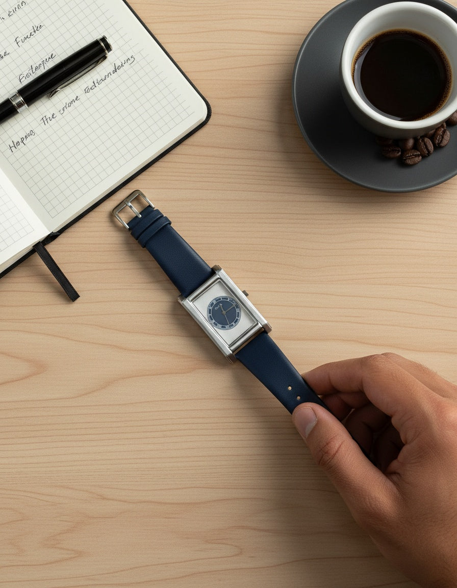 CILOA Square Blue Fashion Quartz Watch worn on wrist