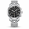 Carnival moonphase automatic watch with black dial and stainless steel bracelet on white background