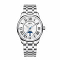 Carnival white Roman numeral moonphase automatic watch with centered stainless steel bracelet