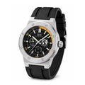 I&W Carnival IW783G black and gold multifunction automatic watch with wrapped black silicone strap on pure white